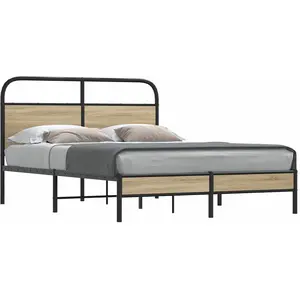 vidaXL Cadre de lit sans matelas 120x190 cm chêne fumé bois ingénierie pas cher