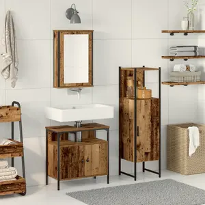 vidaXL Ensemble de mobilier de salle de bain avec porte 3 pcs Marron pas cher