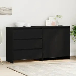 vidaXL Buffet avec tiroir 2 pcs Noir 70 x 41 x 75 cm Bois d'ingénierie pas cher