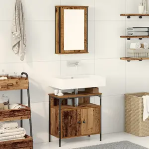 vidaXL Ensemble de mobilier de salle de bain avec étagère 2 pcs Marron pas cher