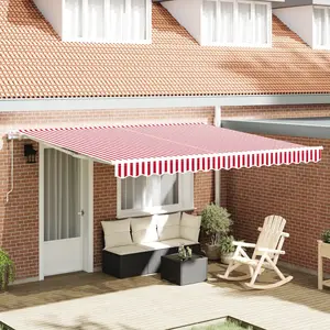 vidaXL Auvent rétractable automatique rayé rouge et blanc 400x300 cm pas cher