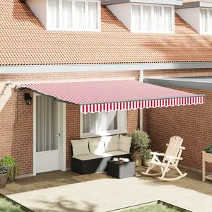 vidaXL Tissu de auvent avec Rouge et Blanc 400 × 300 cm Polyester pas cher