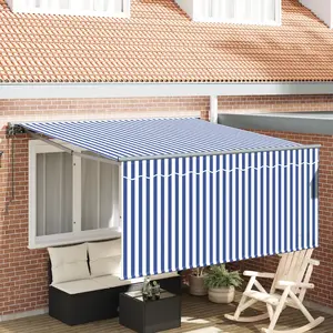 vidaXL Auvent Rétractable Rayé bleu et blanc 350 x 250 cm Tissu pas cher
