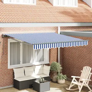 vidaXL Auvent Rétractable Bleu et Blanc 350x250 cm pas cher