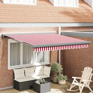 vidaXL Auvent rétractable automatique rayé rouge et blanc 300x250 cm pas cher
