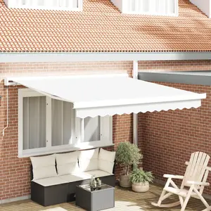 vidaXL Auvent Rétractable Manuel Blanc 350x250 cm pas cher