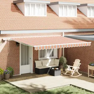 vidaXL Store rétractable with Orange/Gris/Bleu/Blanc 450 × 300 cm pas cher