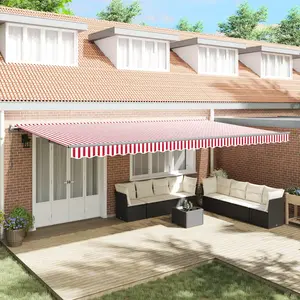 vidaXL Auvent rétractable automatique Rayé Rouge et Blanc 600 x 300 cm pas cher