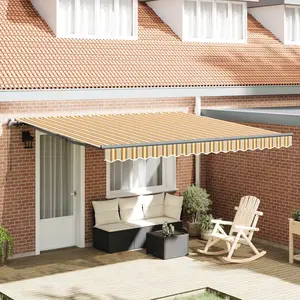 vidaXL Auvent rétractable manuel rayé multicolore 400x350 cm pas cher