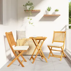 vidaXL Chaises De Jardin Pliantes Vidaxl Avec Coussin Blanc 2pcs En Bois D'acacia Solide pas cher