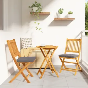 vidaXL Chaises De Jardin Pliantes Vidaxl Avec Coussin Gris 2pcs En Bois D'acacia Massif pas cher