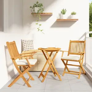 vidaXL Chaises De Jardin Pliantes Vidaxl Avec Coussin Blanc 2 Pièces En Bois D'acacia Solide pas cher