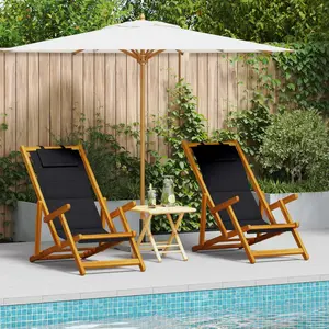 vidaXL Chaise de plage avec coussin 2 pcs Marron Bois d'Acacia Massif pas cher