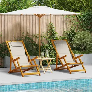 vidaXL Chaise de plage avec coussin 2 pcs Marron Bois d'Acacia Massif pas cher