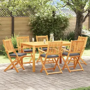 vidaXL Chaises De Jardin Pliantes Vidaxl Avec Coussin Gris 6 Pièces En Bois D'acacia Massif pas cher