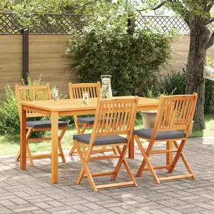 vidaXL Chaises De Jardin Pliantes Vidaxl Avec Coussin Gris 4pcs En Bois D'acacia Massif pas cher