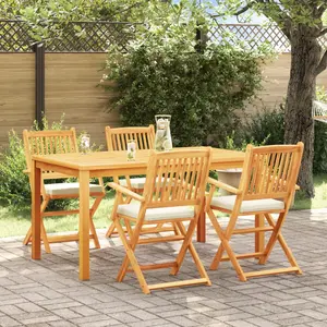 vidaXL Chaises De Jardin Pliantes Vidaxl Avec Coussin Blanc 4 Pièces En Bois D'acacia Solide pas cher