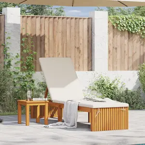 vidaXL Vidaxl Chaise Longue Moelleuse Beige Et Crème Bois Massif & Polyester pas cher