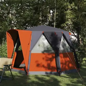 vidaXL Tente Cabane avec toit Gris et orange 320 x 320 x 203 cm pas cher
