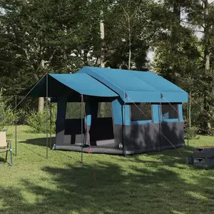 vidaXL Tente familiale avec toit Bleu et gris 324 x 255 x 230 cm pas cher