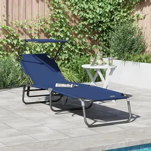 Comparateur de prix : vidaXL Vidaxl Chaise Longue Pliante Avec Auvent Bleu En Tissu Oxford 600d