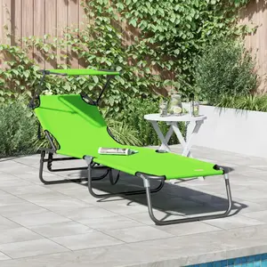 vidaXL Vidaxl Chaise Longue Pliante Avec Auvent En Tissu Oxford Vert 600d pas cher