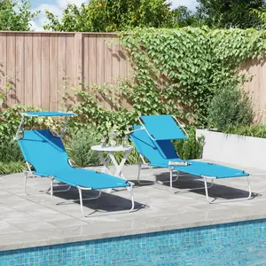 Comparateur de prix : vidaXL Vidaxl Chaises Longues Pliantes 2 Pcs Avec Auvent Bleu Vif Tissu Oxford 600d