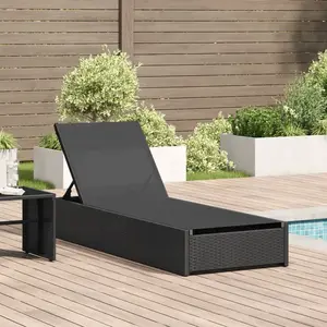 vidaXL Vidaxl Chaise Longue Noire 60x200x27 Cm En Rattan Synthétique pas cher