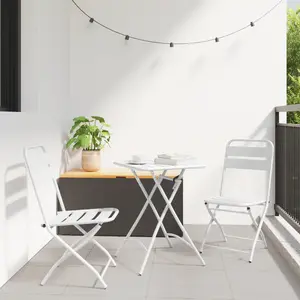 vidaXL Ensemble De Bistro Pliable 3 Pièces Vidaxl Blanc Acier pas cher