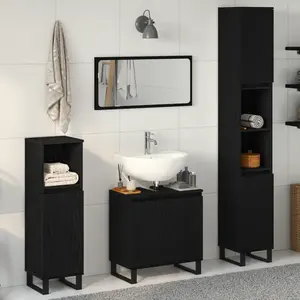 Comparateur de prix : vidaXL Vidaxl Ensemble De Meubles De Salle De Bain 3 Pièces En Bois D'ingénierie Chêne Noir