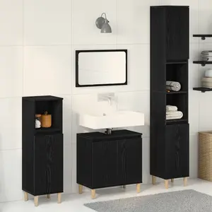 vidaXL Vidaxl Set De Meubles De Salle De Bain En 3 Pièces Chêne Noir pas cher