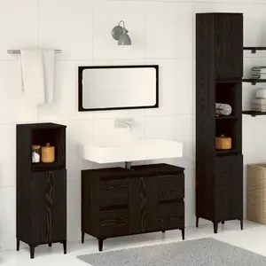 vidaXL Vidaxl Ensemble De Meubles De Salle De Bain 3 Pièces Chêne Noir Bois D'ingénierie pas cher