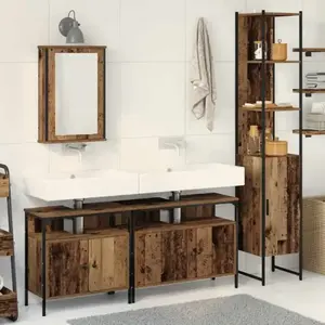 vidaXL Ensemble de mobilier de salle de bain 4 pcs Bois Ancien pas cher