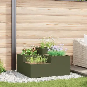 vidaXL Jardinière Vidaxl 100x100x48 Cm Vert Olive Acier pas cher