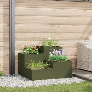 vidaXL Bac De Jardin Vidaxl 100x100x60 Cm Vert Olive Acier pas cher