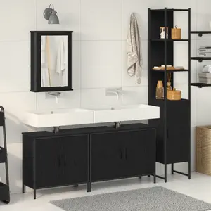 vidaXL Ensemble de mobilier de salle de bain avec étagère 4 pcs Noir pas cher