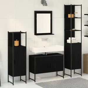 vidaXL Ensemble de mobilier de salle de bain avec étagère 4 pcs Noir pas cher
