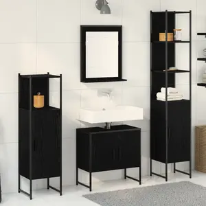 vidaXL Ensemble de mobilier de salle de bain avec étagère 4 pcs Noir pas cher