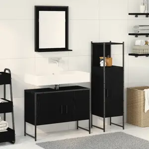 vidaXL Ensemble de mobilier de salle de bain avec étagère 3 pcs Noir pas cher