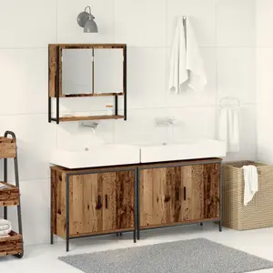 vidaXL Ensemble de mobilier de salle de bain avec étagère 3 pcs Marron pas cher