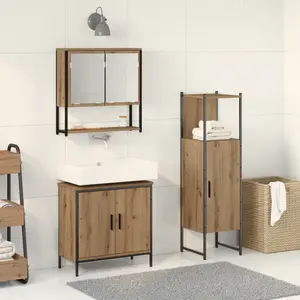 vidaXL Vidaxl Ensemble De Meubles De Salle De Bain 3 Pièces En Chêne Artisanal, Bois D'ingénierie pas cher