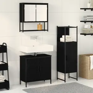 vidaXL Ensemble de mobilier de salle de bain avec étagère 3 pcs Noir pas cher
