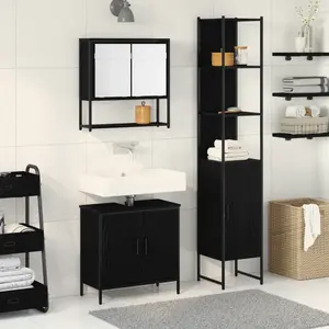 vidaXL Ensemble de mobilier de salle de bain avec étagère 3 pcs Noir pas cher