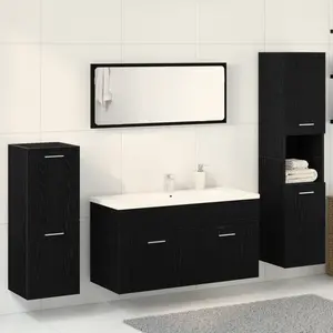 vidaXL Vidaxl Ensemble De Meubles De Salle De Bain 4 Pièces Chêne Noir Bois Technique pas cher