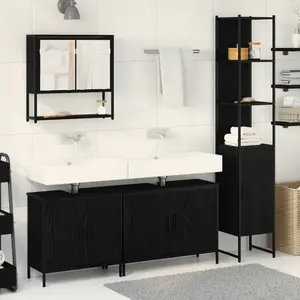 vidaXL Ensemble de mobilier de salle de bain avec étagère 4 pcs Noir pas cher
