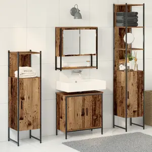 vidaXL Ensemble de mobilier de salle de bain avec porte 4 pcs Marron