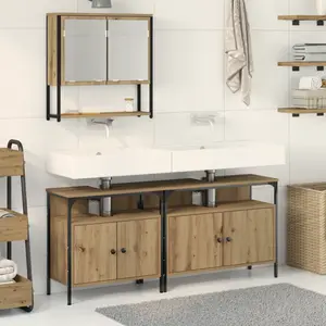vidaXL Ensemble de mobilier de salle de bain avec étagère 3 pcs Marron pas cher