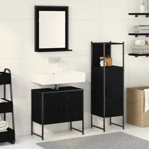 vidaXL Ensemble de mobilier de salle de bain avec étagère 3 pcs Noir pas cher