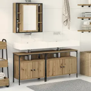 vidaXL Meuble de salle de bain avec miroir Set de 3 Chêne artisan pas cher