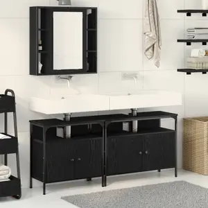 vidaXL Meubles de salle de bain 3 pcs Noir Bois d'ingénierie